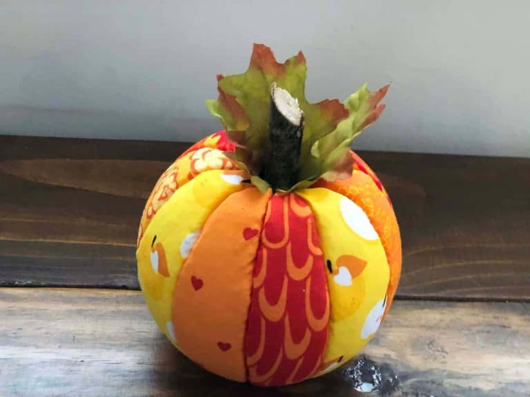 Completed Fabric Styrofoam Pumpkin Halloween Craft
