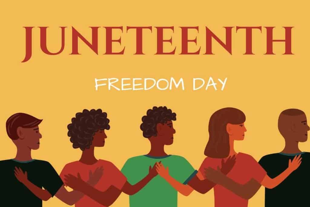 A poster with a Juneteenth Graphic that says "Freedom Day"