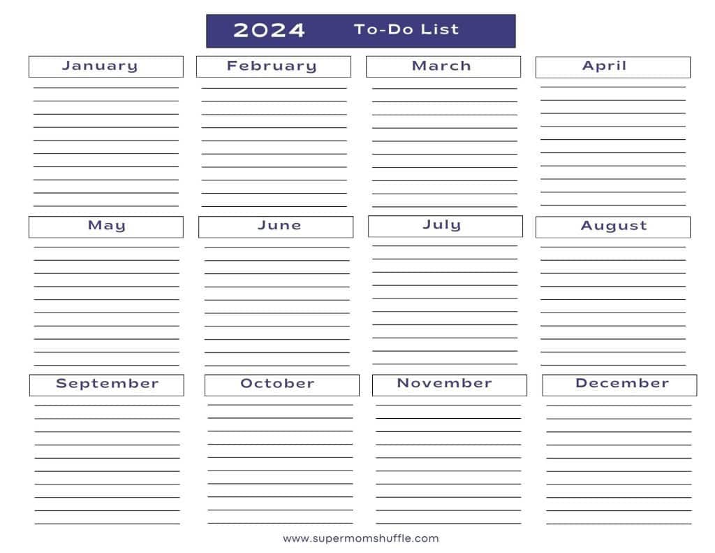 12 month blank to do list in order by month
